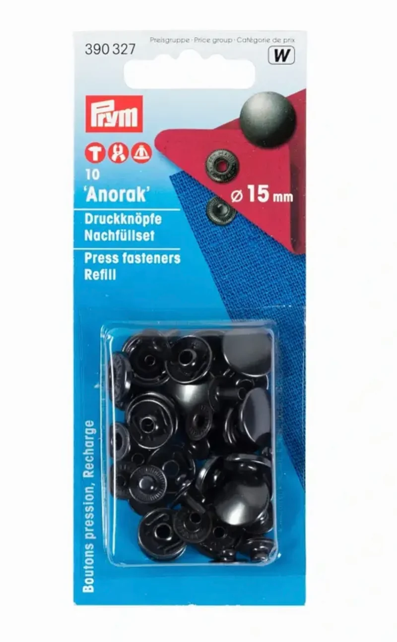Prym Nähfrei Druckknöpfe Anorak brüniert 15mm Nachfüllset