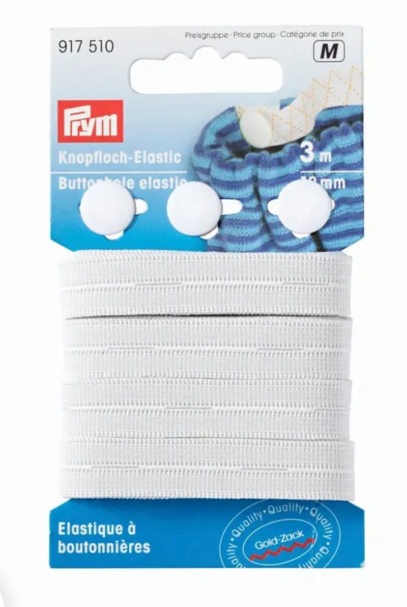 Prym Knopfloch-Elastic mit 3 Knöpfen 3m / 12mm