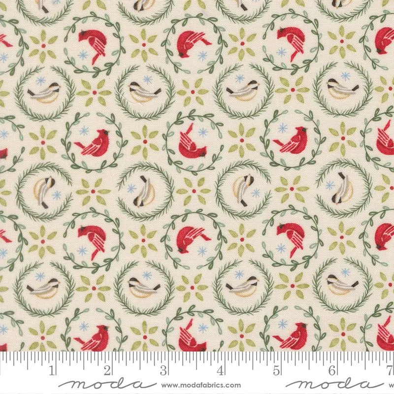 Moda, Deb Strain, When Snow Falls, Tiny Birds In Wreaths, Snowy White