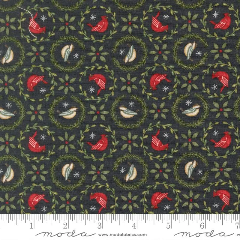 Moda, Deb Strain, When Snow Falls, Tiny Birds In Wreaths, Night Sky Black