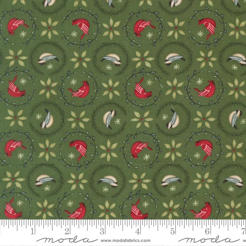 Moda, Deb Strain, When Snow Falls, Tiny Birds In Wreaths Evergreen