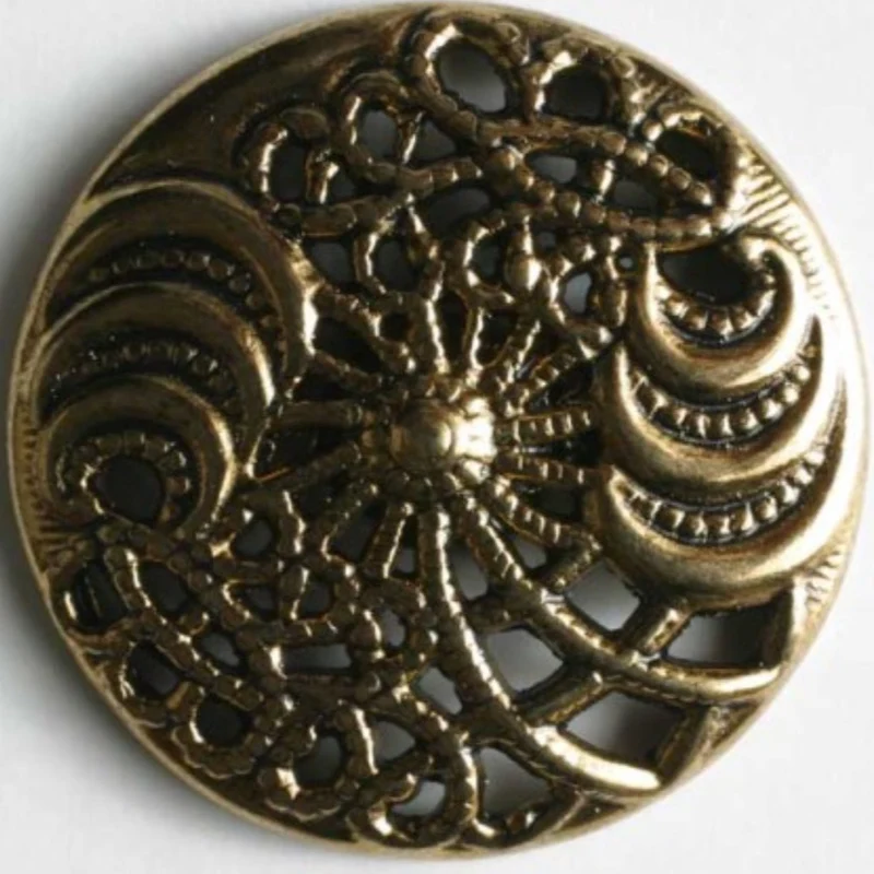 Metallknopf Oese mit Ornamenten 20mm hellgold