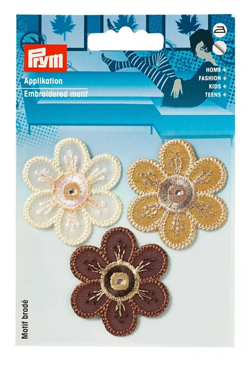 Prym Applikation Blumen braun / natur 3 Stck / Pckg