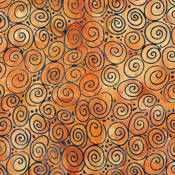 Island Batik, Starry Seas, Spiral, Orange Cheddar