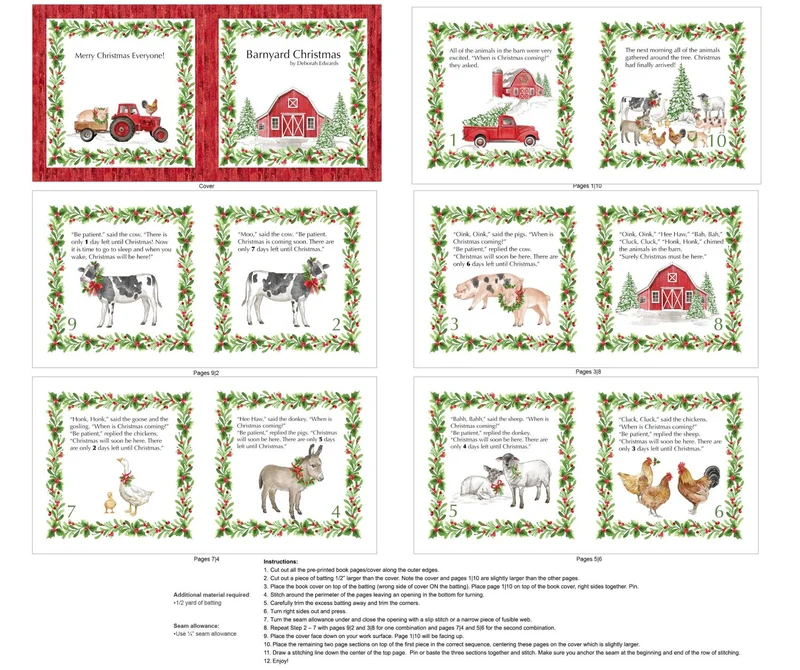 Northcott, Barnyard Christmas, Book Panel 36" X 43"