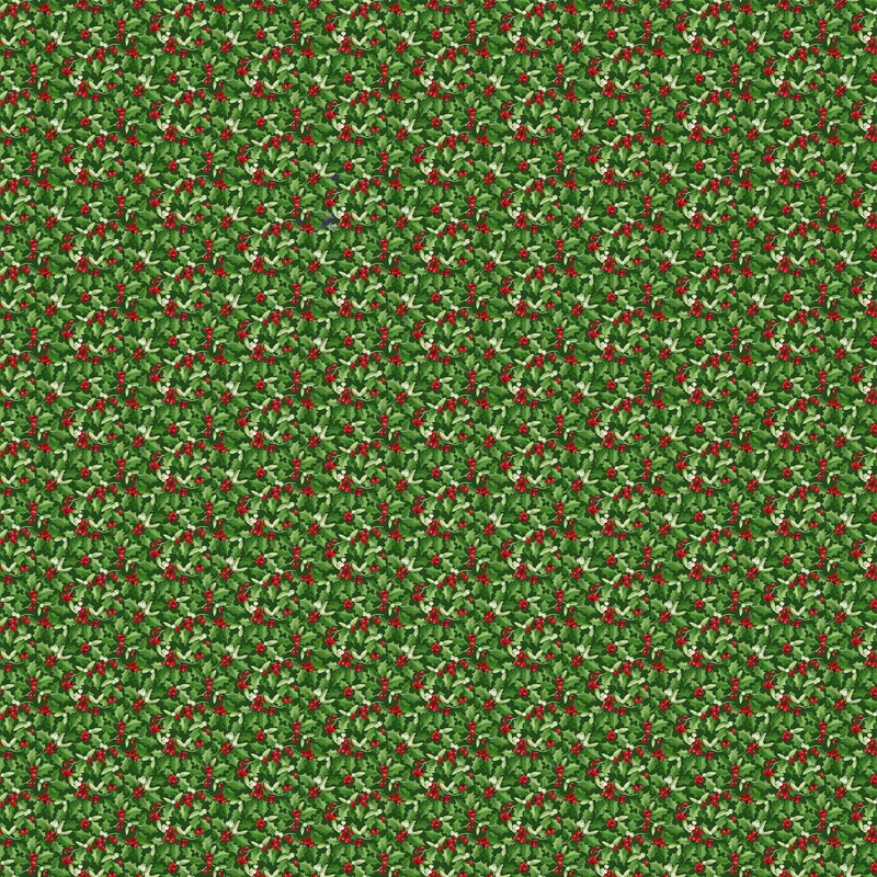 Northcott, Barnyard Christmas, Small Scale Holly on Dark Green