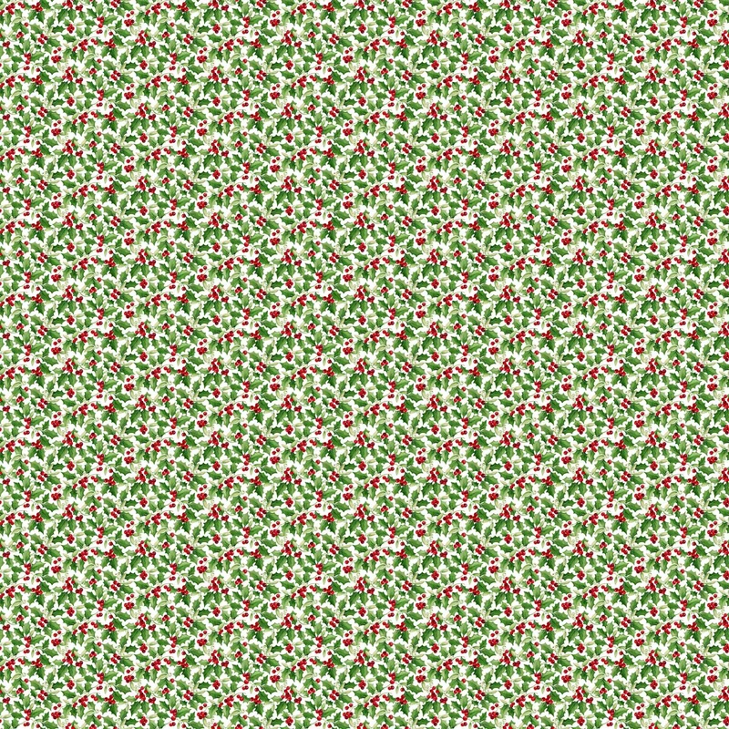 Northcott, Barnyard Christmas, Small Scale Holly on White