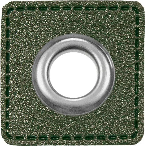 Oesen Patches aus Lederimitat mit 8mm Oese olivgrün