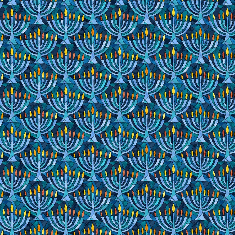 Northcott, Hanukkah Lights, Menorahs, Blue