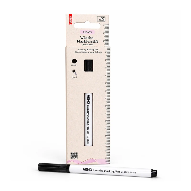 VENO Wäschemarkierstift Permanent schwarz – 1 mm, waschbeständig bis 95 °C
