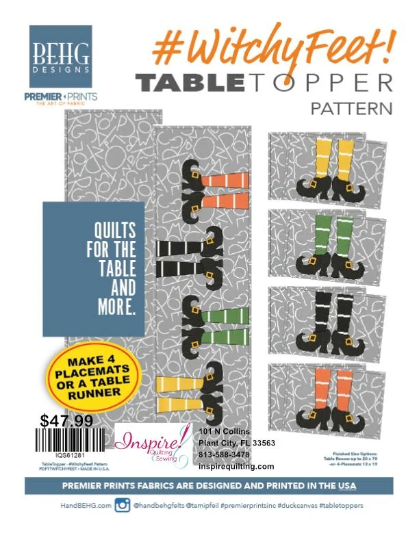BEHG Designs, Witchy Feet - Table Runner or 4 Place Mats, Canvas Weight