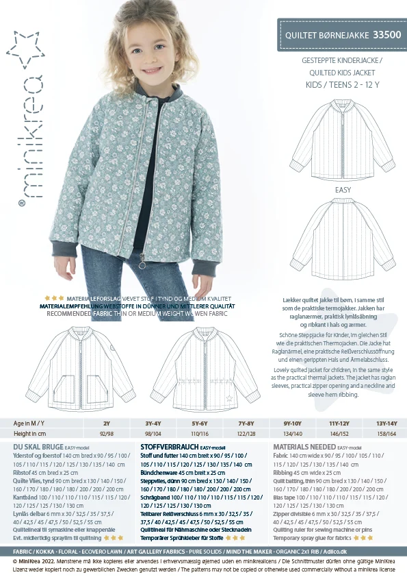 Schnittmuster 33500 Gesteppte Kinderjacke