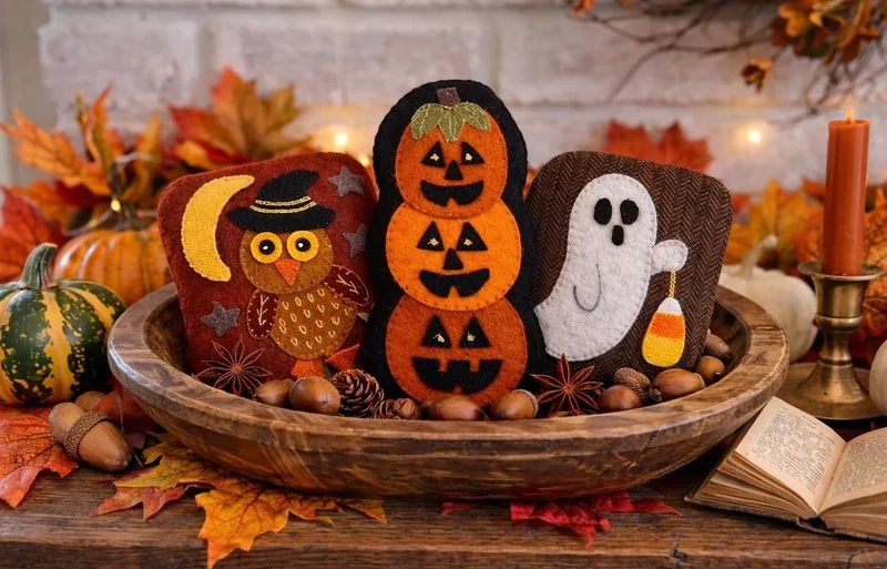 Wool Bowl Fillers Hand Work Kit - Boo, Hoot and Pumpkins Too