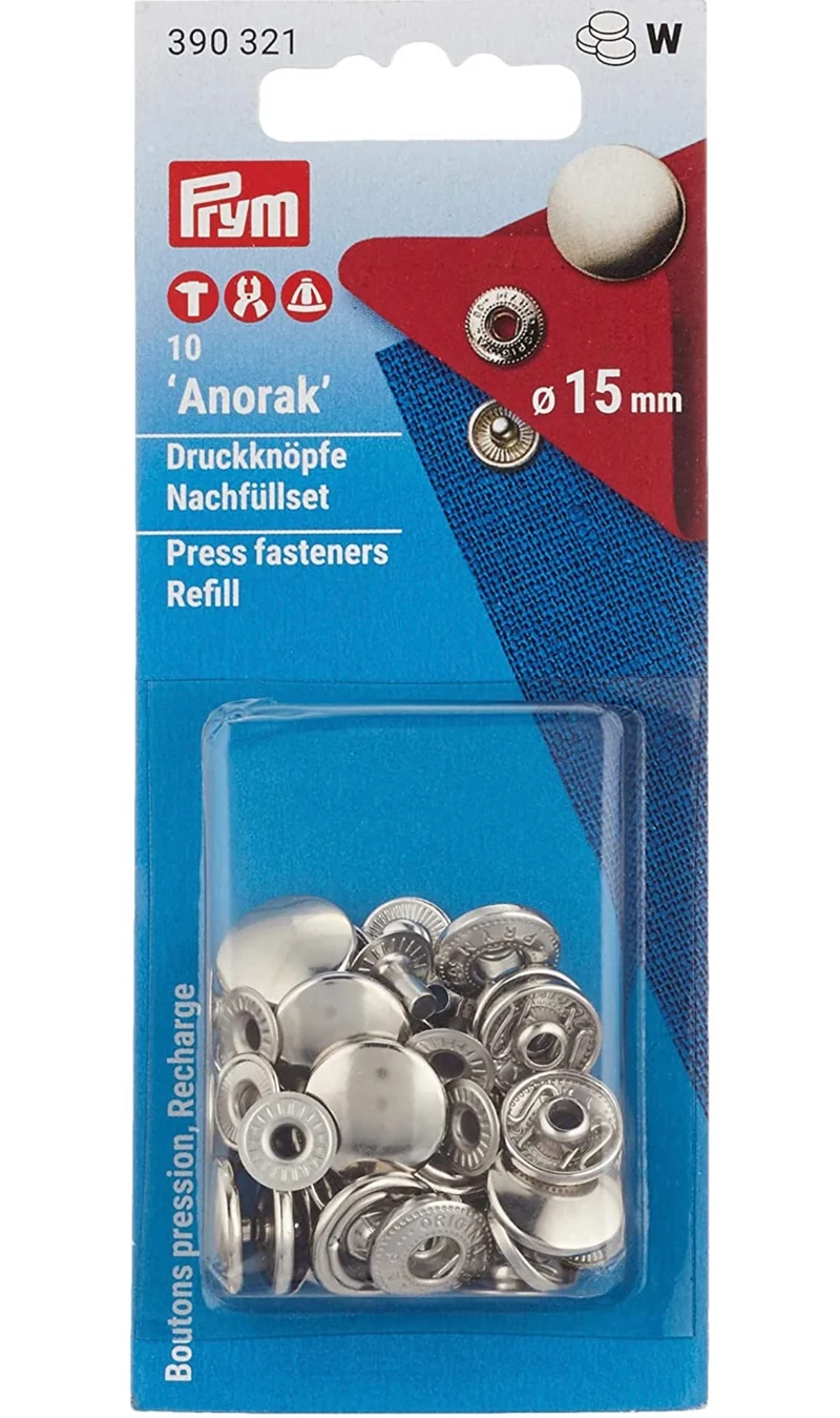 Prym Anorak Druckknöpfe Nachfüllset 15mm silber