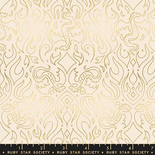 Moda. Ruby Star, Fire Glow Metallic, Damask Flames, Shell White
