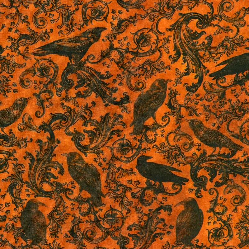Robert Kaufman, Ravenwood, Packed Ravens, Pumpkin Orange