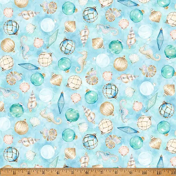 Hoffman Fabrics, Seas & Greetings, Sea Shells & Ornaments, Ocean Blue