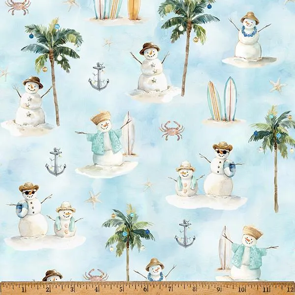 Hoffman Fabrics, Seas & Greetings, Tropical Snowmen, Breeze Blue