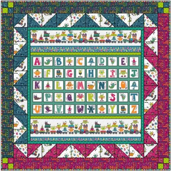 Leanne Anderson, Silly Gilly Returns, ABC Panel Quilt Kit 64" X 64"