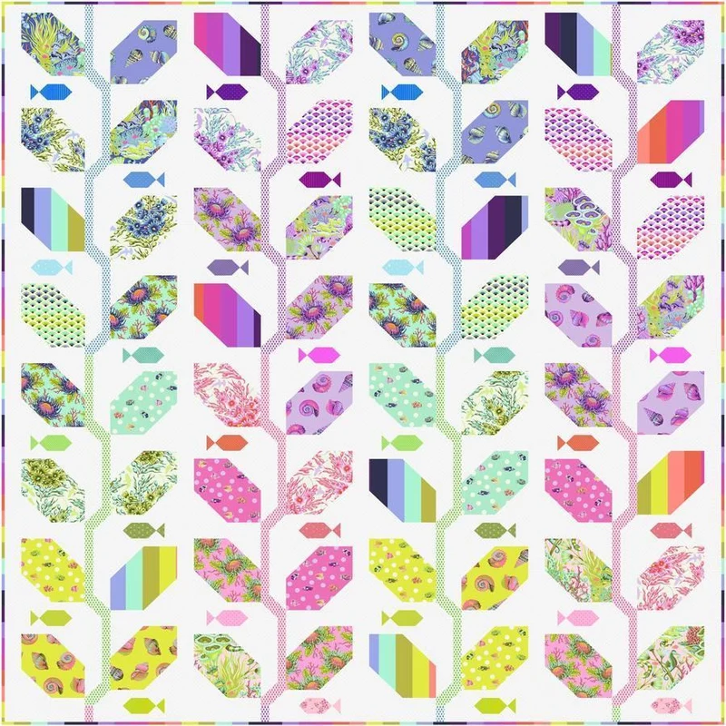 Tula Pink, Marine Meadow Quilt Kit, Floral Reef fabric collection
