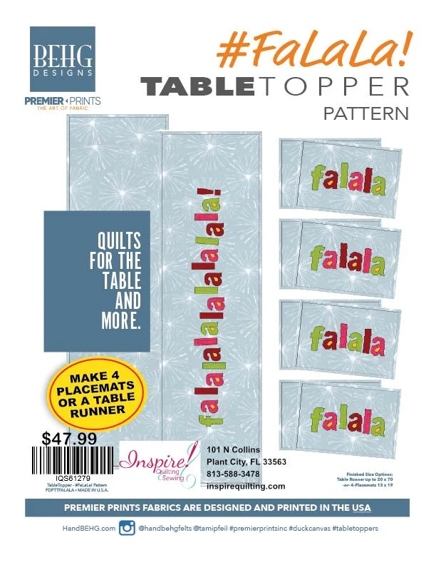 BEHG Designs, Fa La La Kit - Table Runner or 4 Place Mats, Canvas Weight