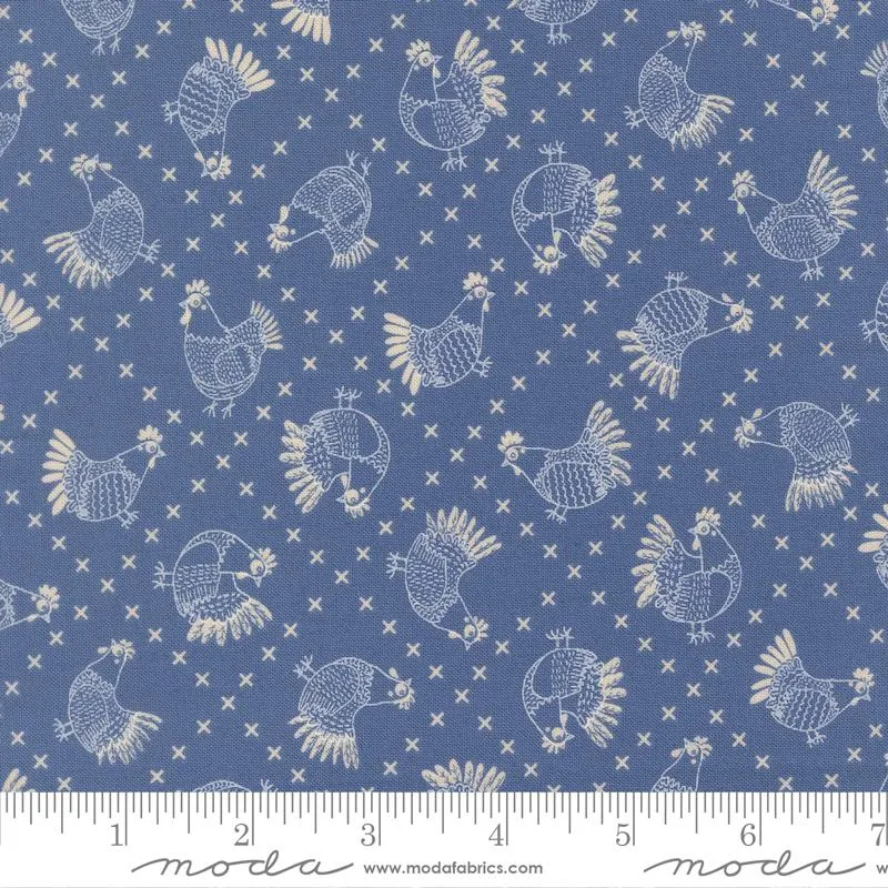 Gingiber, Henhouse, Cross Stitch Chickens, Cobalt Blue