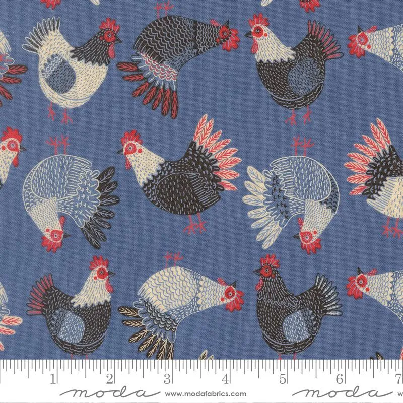 Gingiber, Henhouse, Tossed Chickens, Cobalt Blue