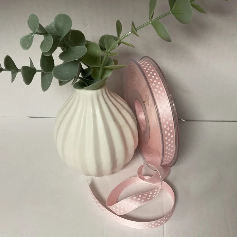 Satinband Mini Dots 10mm rosa /weiss