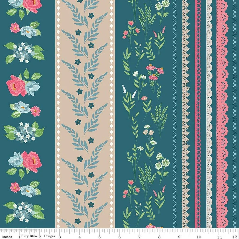 Riley Blake, Beverly McCullough, Correspondence, Wide Stripe, Colonial Blue