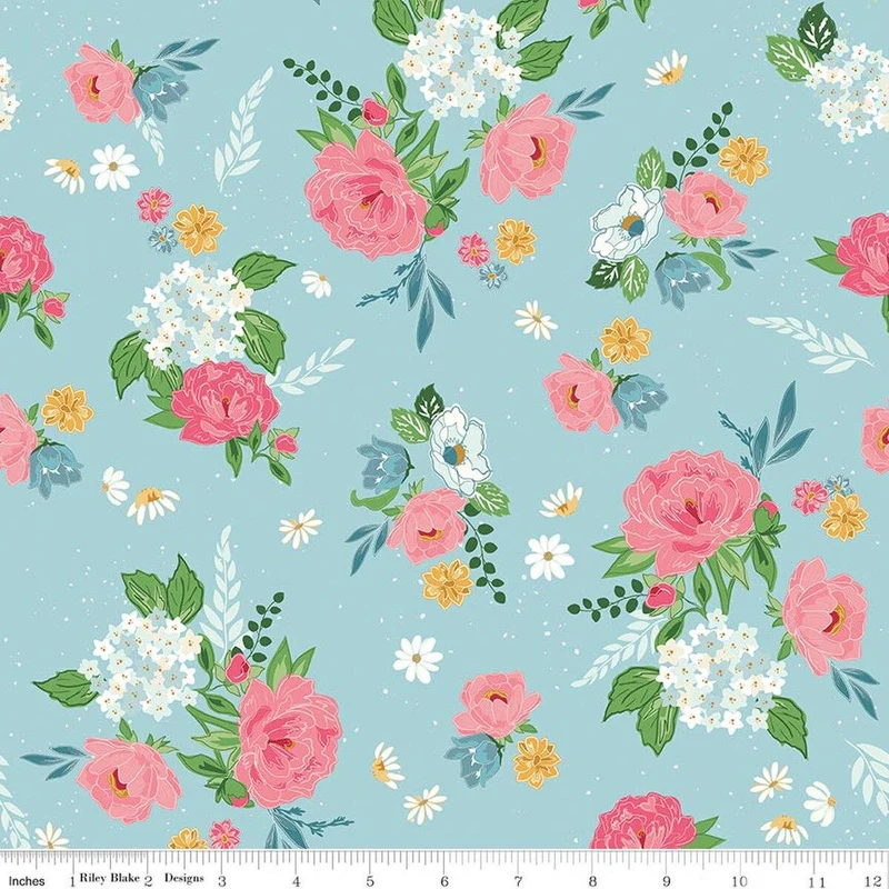 Riley Blake, Beverly McCullough, Correspondence, Main Print, Aqua Blue