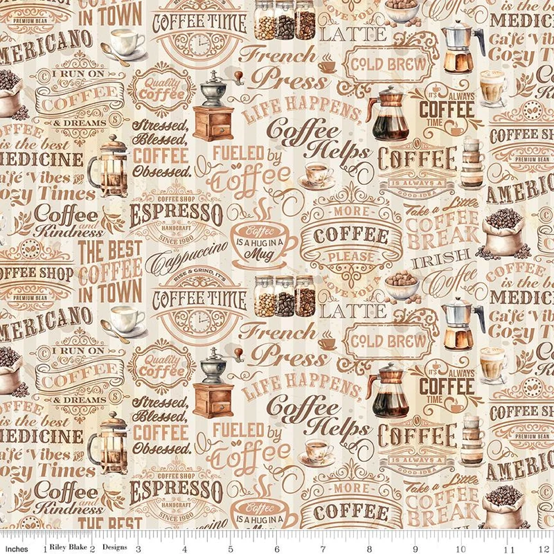 Riley Blake, Coffee Time, Coffee Text, Cream