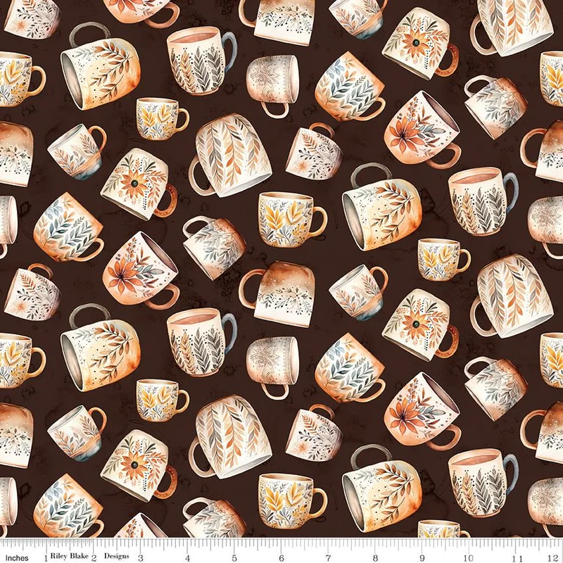 Riley Blake, Coffee Time, Coffee Mugs, Brown