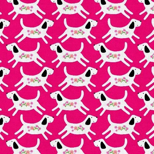3 Wishes Fabric, Every Home Every Dog, White Dogs on Hot Pink