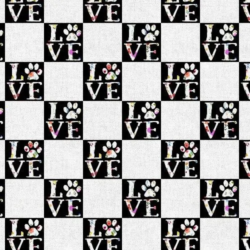 3 Wishes Fabric, Every Home Every Dog, Love Paw Check, White