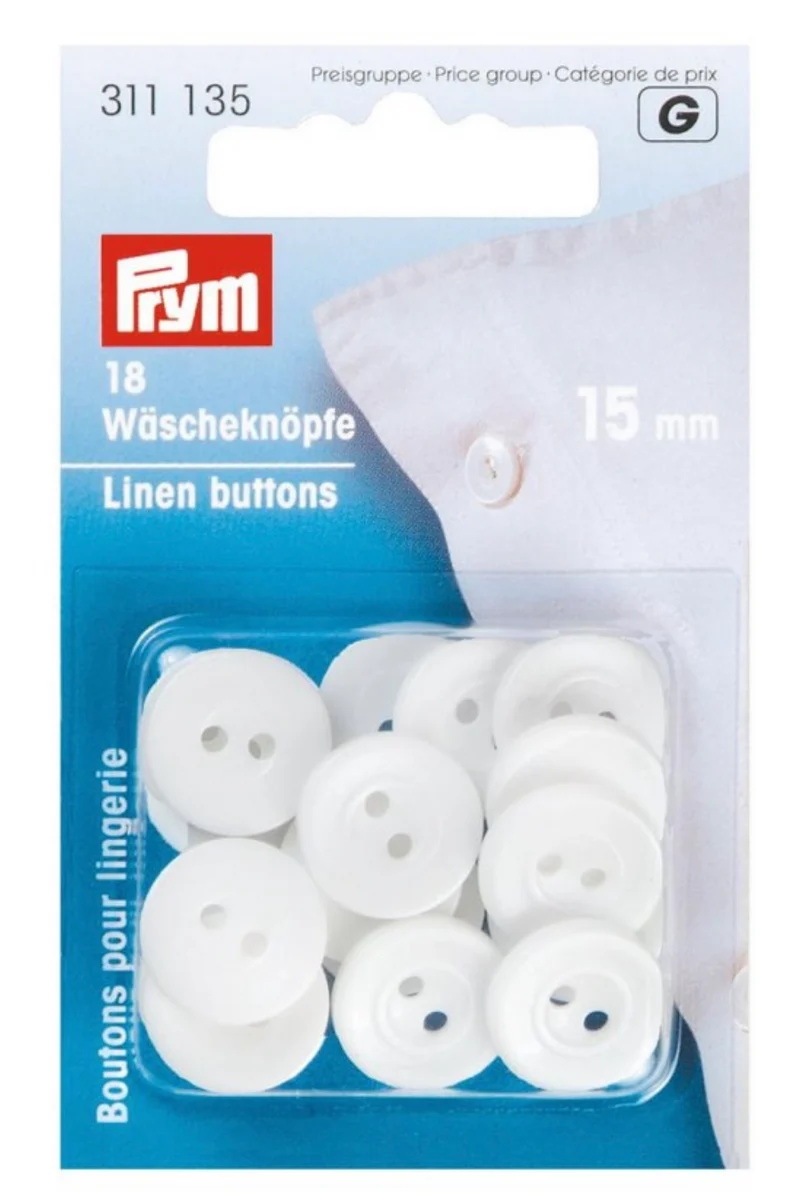 Prym Wäscheknöpfe 18 Stck 15mm weiß