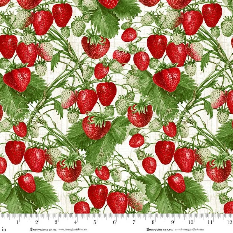 Henry Glass, Berry Besties, Tossed Strawberries & Leaves, White