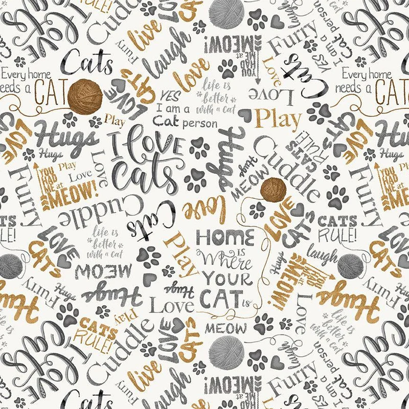 Timeless Treasures, Ball of Yarn & Text, Natural