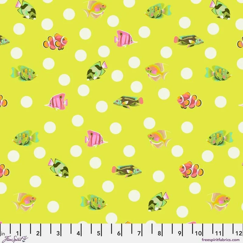 Free Spirit, Tula Pink, Floral Reef, School Crossing, Seagrass Yellow