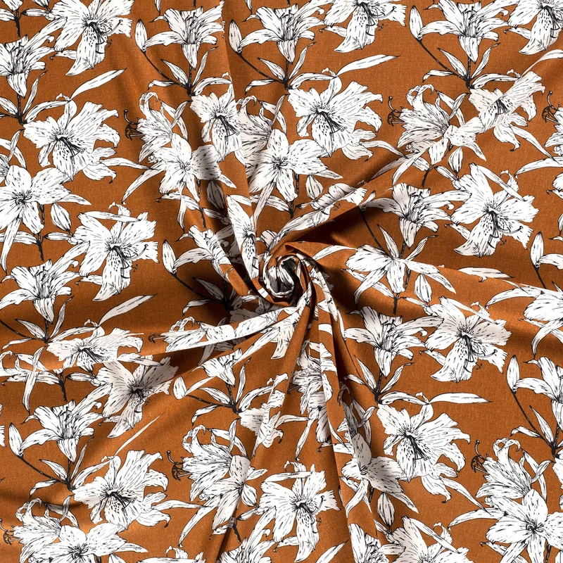Halbleinen mit Viskose Blumen, Floral