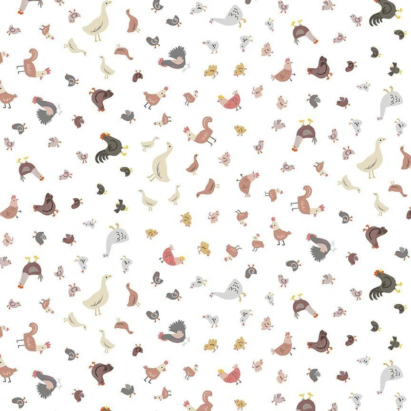Dear Stella, Hogs & Kisses, Flannel, Tossed Chickens on White