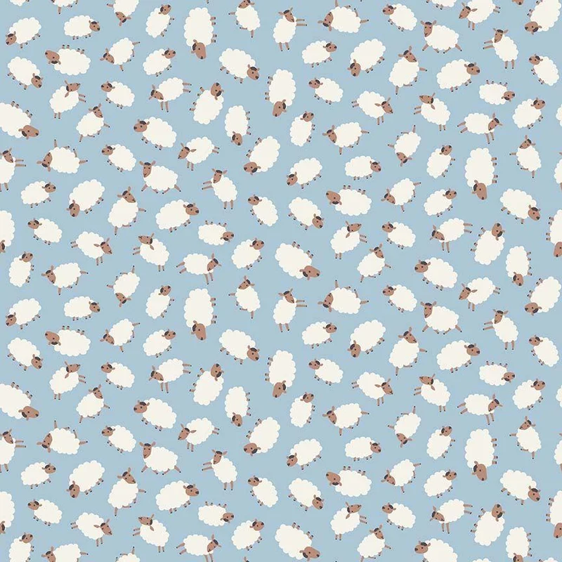 Dear Stella, Hogs & Kisses, Flannel, Tossed Sheep on Marina Blue