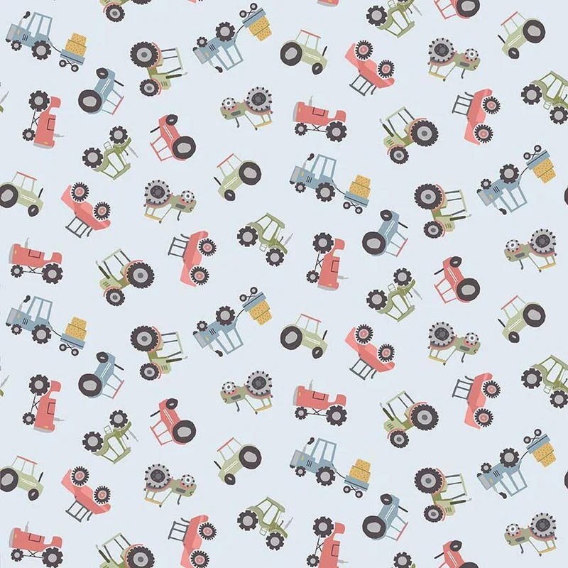 Dear Stella, Hogs & Kisses, Flannel, Tossed Tractors on Plume Gray