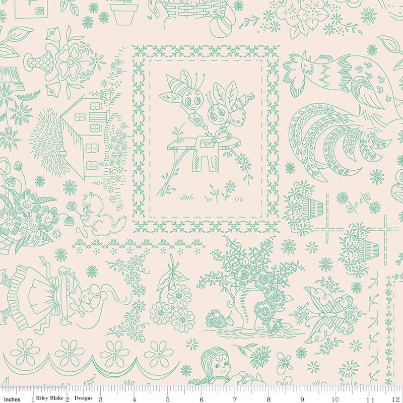 Riley Blake, Lori Holt, Berry & Sage, Embroidery, Latte