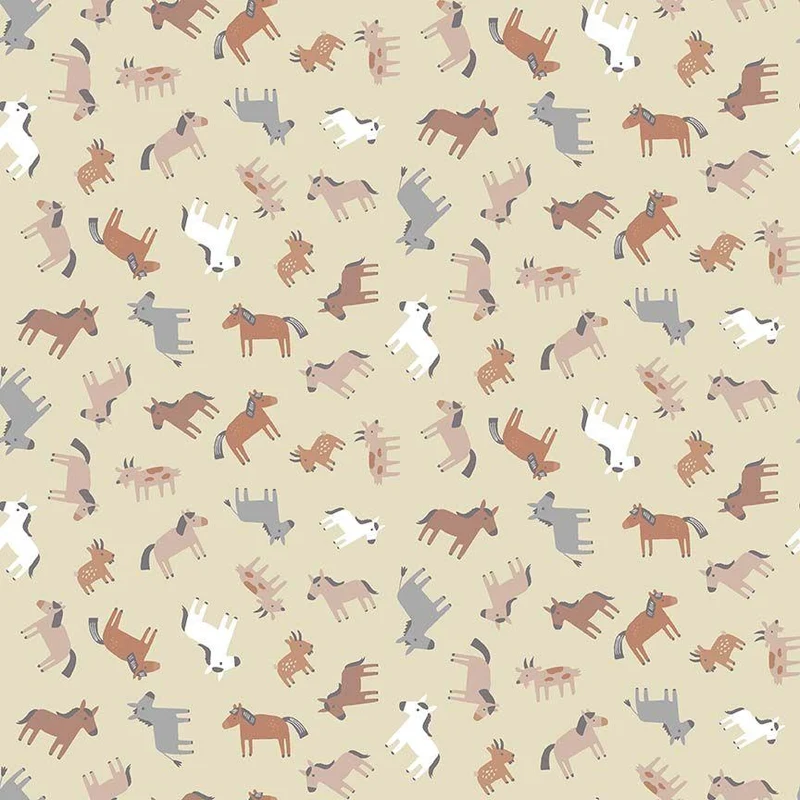Dear Stella, Hogs & Kisses, Flannel, Tossed Horses & Cows on Aloe Green