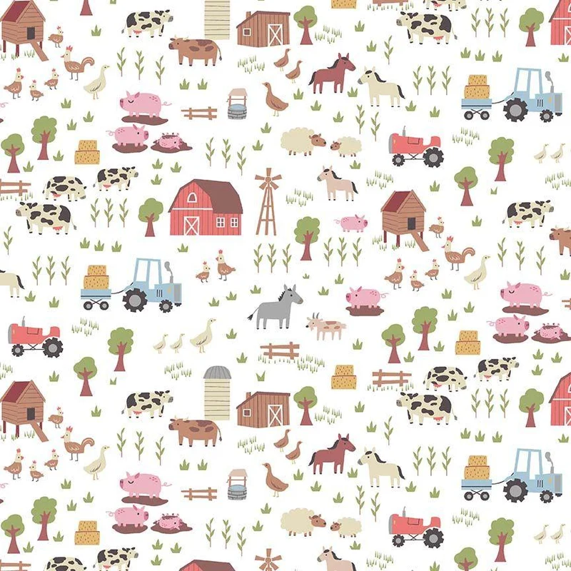 Dear Stella, Hogs & Kisses, Flannel, Farmyard Scene, White