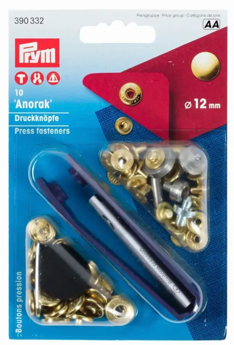 Prym Nähfrei Anorak Druckknöpfe 12mm gold