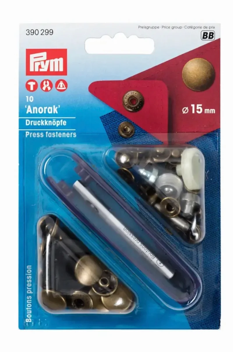 Prym Nähfrei Anorak Druckknöpfe 15mm altmessing