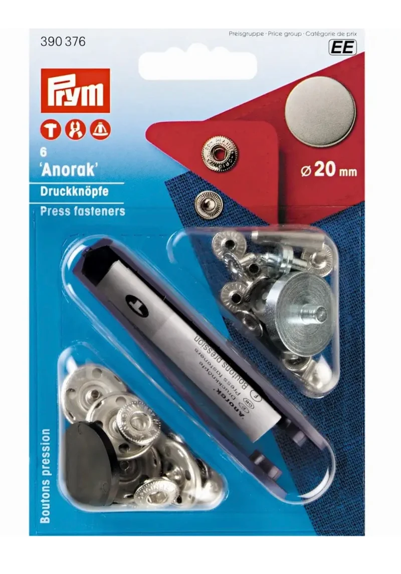 Prym Nähfrei Anorak Druckknöpfe 20mm silber