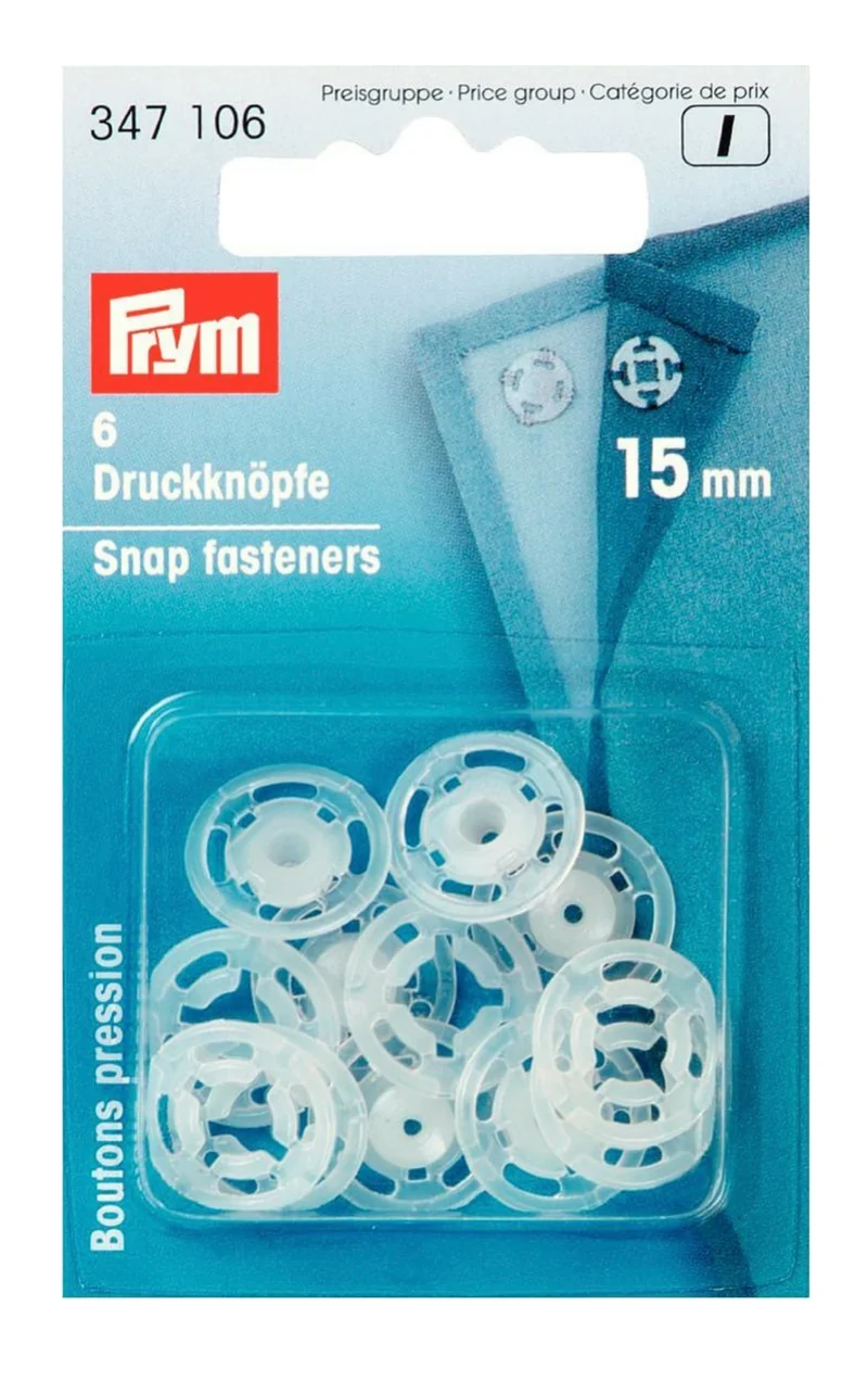 Prym Annäh Druckknöpfe 6 Stück 15mm transparent