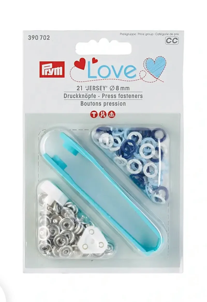 Prym Love Nähfrei Druckknöpfe Jersey 8mm weiss/hellblau/marineblau